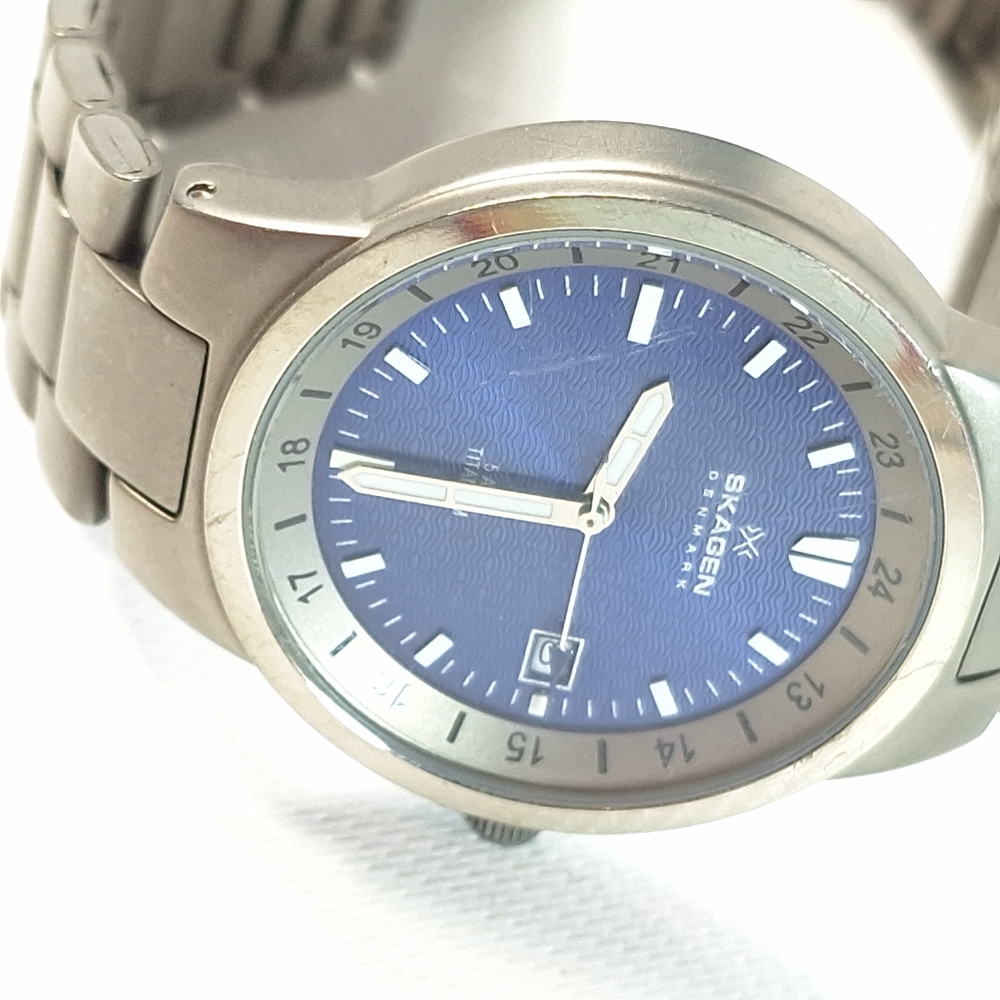 Skagen Ultra Slim Watch Men 36mm Titanium Blue Dial, New Battery - Picture 7 of 8